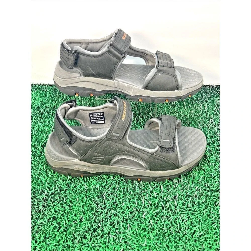 Skechers Mens 10‎ Relaxed Fit Luxe Foam Black Sport Trail Sandals 204105 BLK